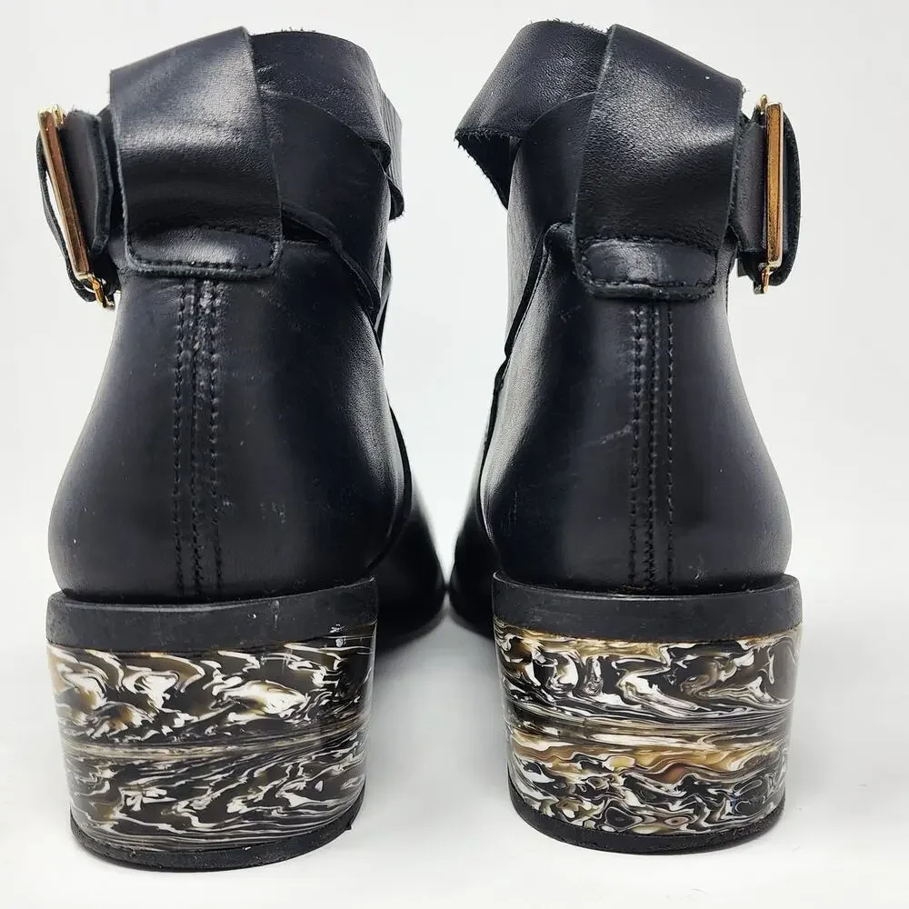 Miista Ankle Bootie Women 10 Clarissa Marbled Acrylic Heel Black Leather Buckle